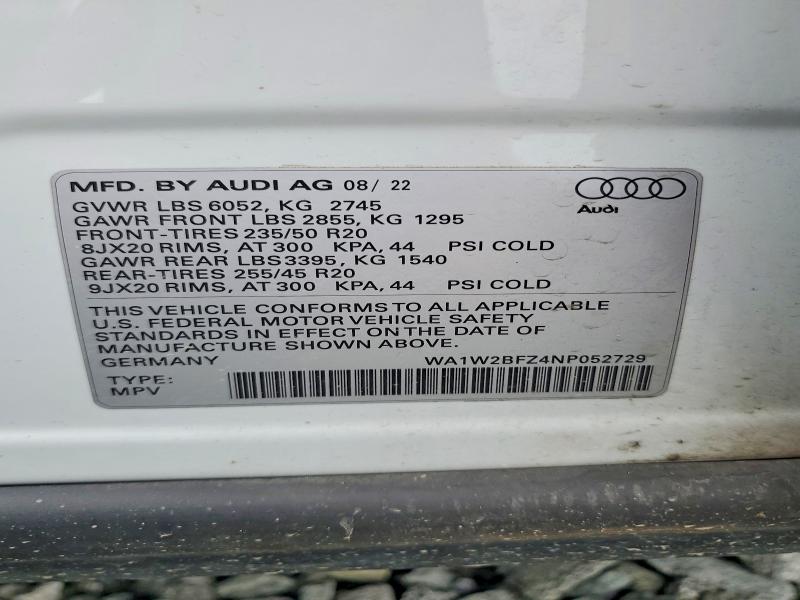 Продажа на аукционе авто 2022 Audi Q4 E-tron, vin: WA1W2BFZ4NP052729, номер лота: 62617506