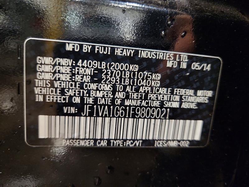 Aukcja sprzedaży 2015 Subaru Wrx, vin: JF1VA1G61F9809021, numer aukcji: 60361276