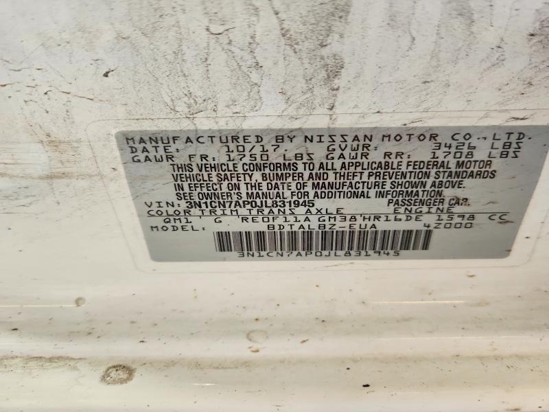 59596496 :رقم المزاد ، 3N1CN7AP0JL831945 vin ، 2018 Nissan Versa مزاد بيع