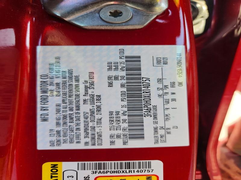 61878246 :رقم المزاد ، 3FA6P0HDXLR140757 vin ، 2020 Ford Fusion مزاد بيع