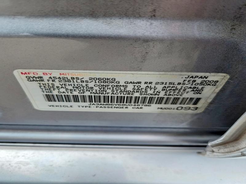 61139166 :رقم المزاد ، JA3AW86V68U048786 vin ، 2008 Mitsubishi Lancer مزاد بيع