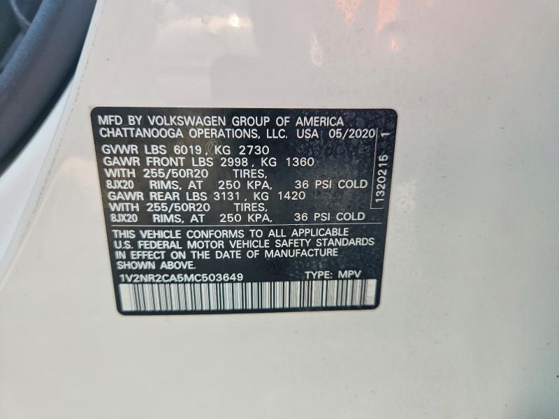 2021 Volkswagen Atlas მანქანა იყიდება აუქციონზე, vin: 1V2NR2CA5MC503649, აუქციონის ნომერი: 62313876