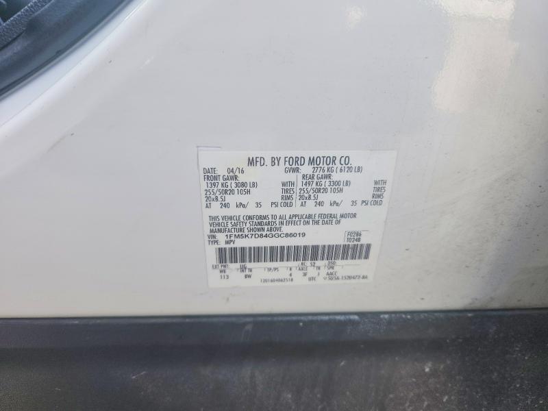 63132056 :رقم المزاد ، 1FM5K7D84GGC86019 vin ، 2016 Ford Explorer مزاد بيع