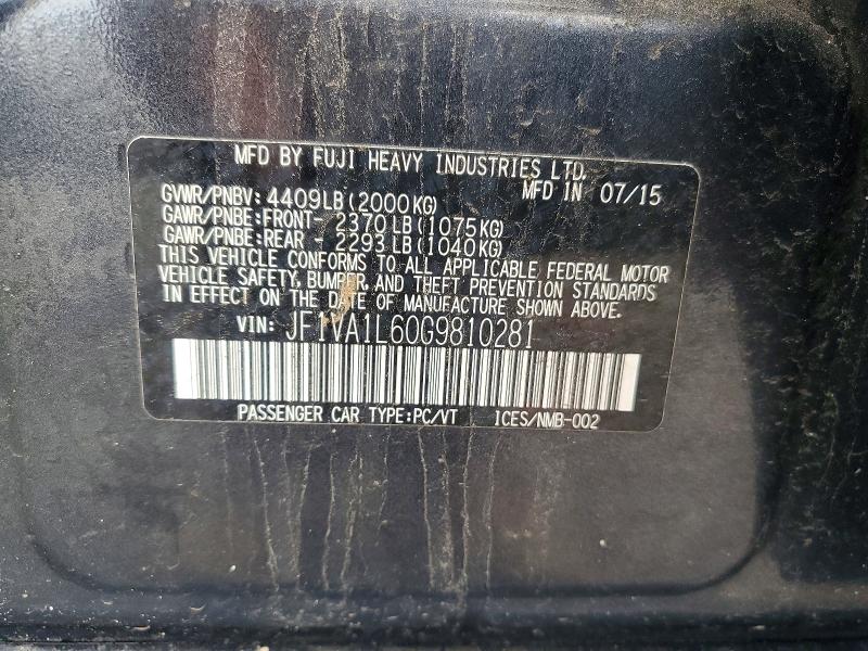 62573036 :رقم المزاد ، JF1VA1L60G9810281 vin ، 2016 Subaru Wrx مزاد بيع