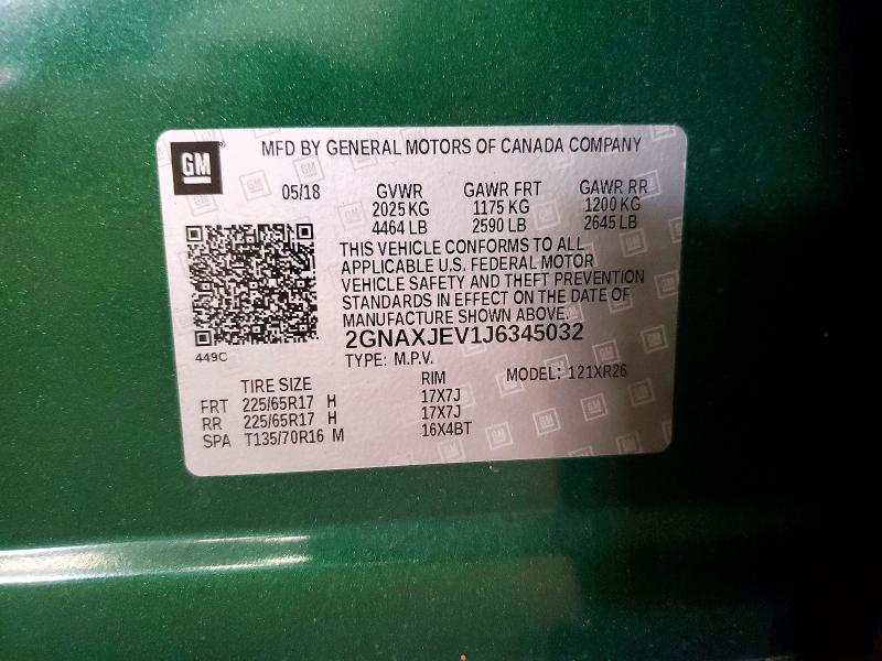 Продаж на аукціоні авто 2018 Chevrolet Equinox, vin: 2GNAXJEV1J6345032, номер лоту: 61351966