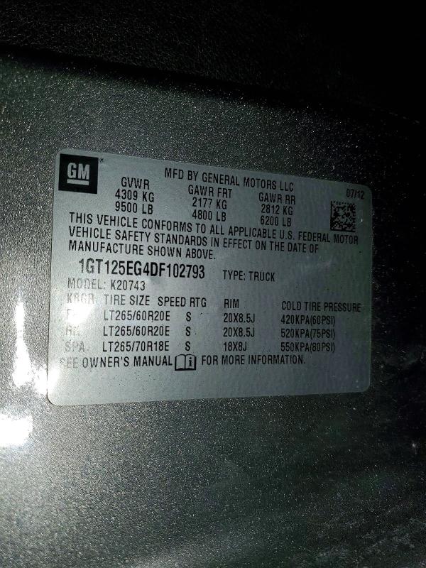 62512446 :رقم المزاد ، 1GT125EG4DF102793 vin ، 2013 Gmc Sierra مزاد بيع