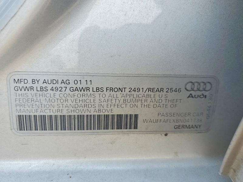 2011 Audi A4 მანქანა იყიდება აუქციონზე, vin: WAUFFAFLXBN041738, აუქციონის ნომერი: 58078136