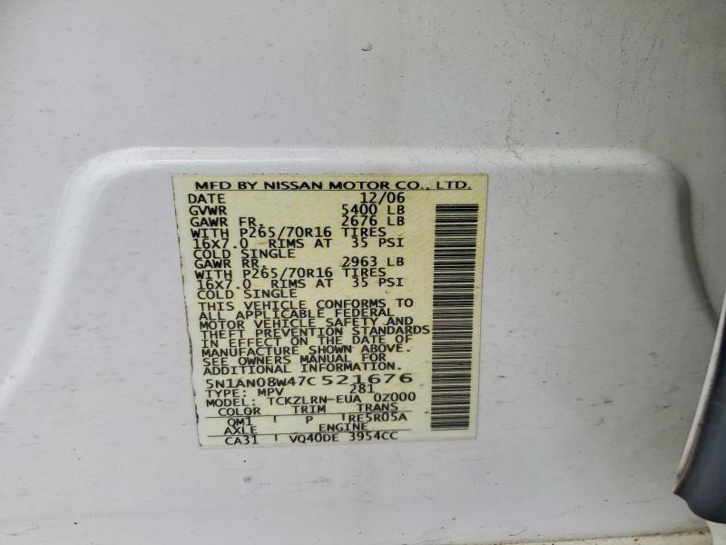 Продажа на аукционе авто 2007 Nissan Xterra, vin: 5N1AN08W47C521676, номер лота: 60219326
