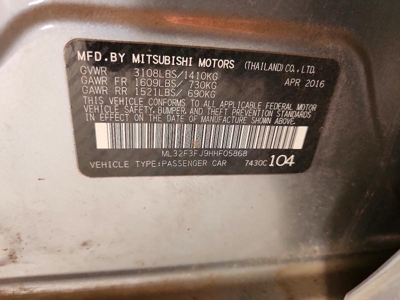 61495906 :رقم المزاد ، ML32F3FJ9HHF05868 vin ، 2017 Mitsubishi Mirage مزاد بيع