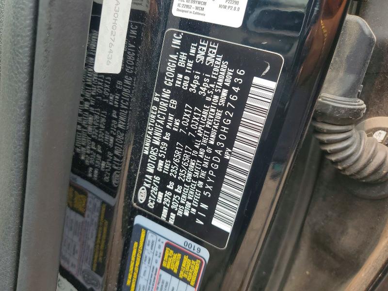 61124446 :رقم المزاد ، 5XYPGDA30HG276436 vin ، 2017 Kia Sorento مزاد بيع