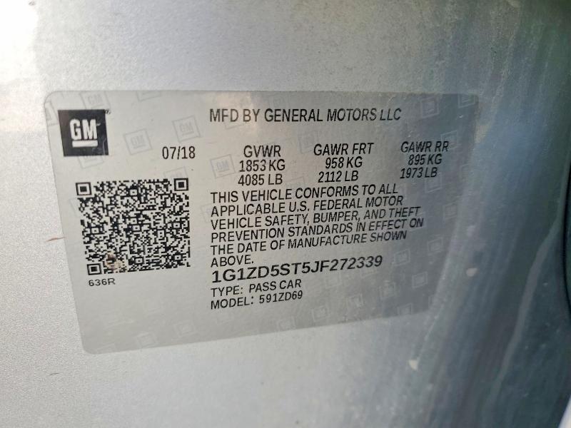 2018 Chevrolet Malibu მანქანა იყიდება აუქციონზე, vin: 1G1ZD5ST5JF272339, აუქციონის ნომერი: 59054466