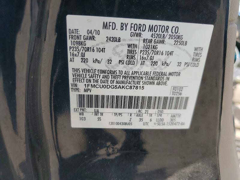 Aukcja sprzedaży 2010 Ford Escape, vin: 1FMCU0DG5AKC87815, numer aukcji: 59156386