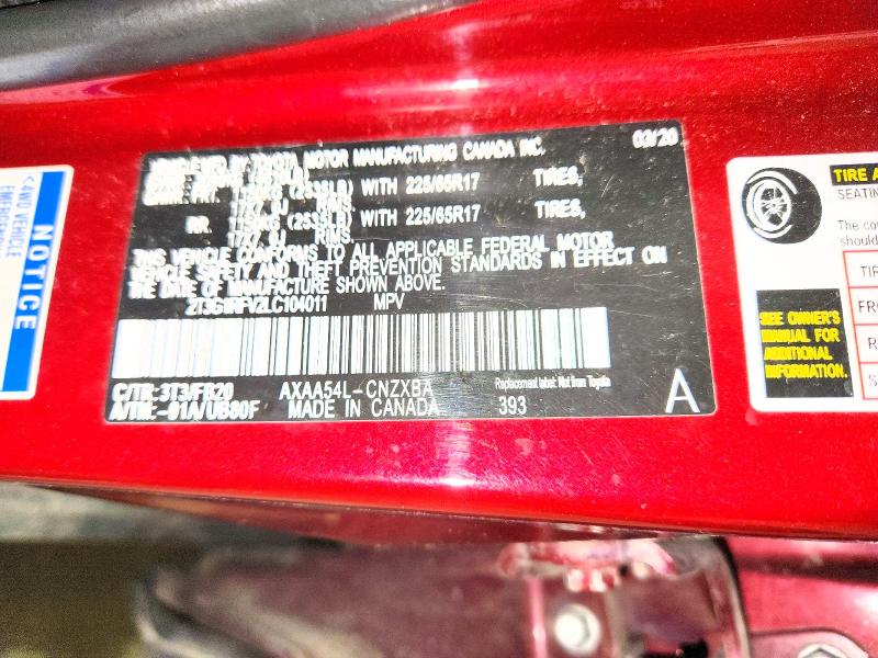 Auction sale of the 2020 Toyota Rav4, vin: 2T3G1RFV2LC104011, lot number: 62260546