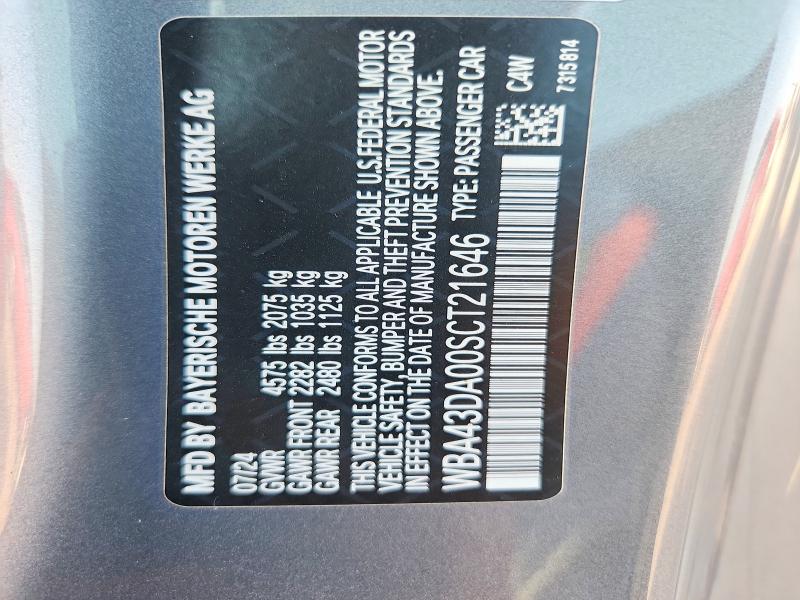 Продажа на аукционе авто 2025 Bmw 430i, vin: WBA43DA00SCT21646, номер лота: 61722106