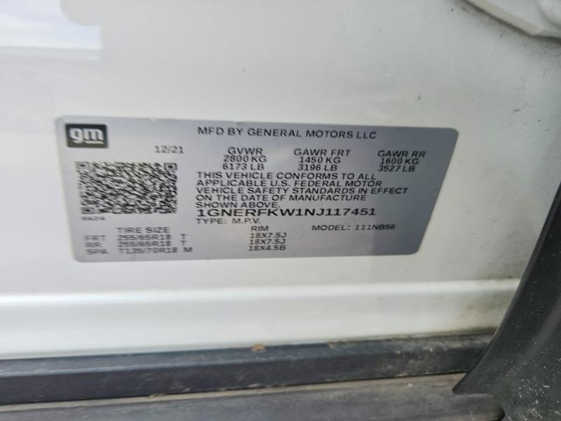 Aukcja sprzedaży 2022 Chevrolet Traverse, vin: 1GNERFKW1NJ117451, numer aukcji: 60918296