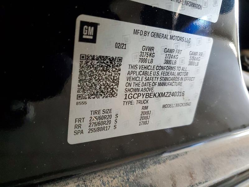 Продажа на аукционе авто 2021 Chevrolet Silverado, vin: 1GCPYBEKXMZ240316, номер лота: 59622646