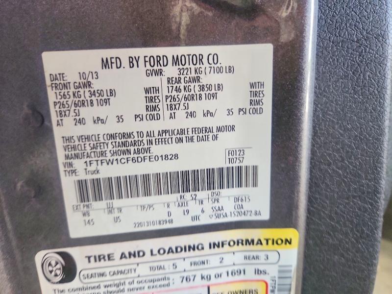Продаж на аукціоні авто 2013 Ford F150, vin: 1FTFW1CF6DFE01828, номер лоту: 61026486