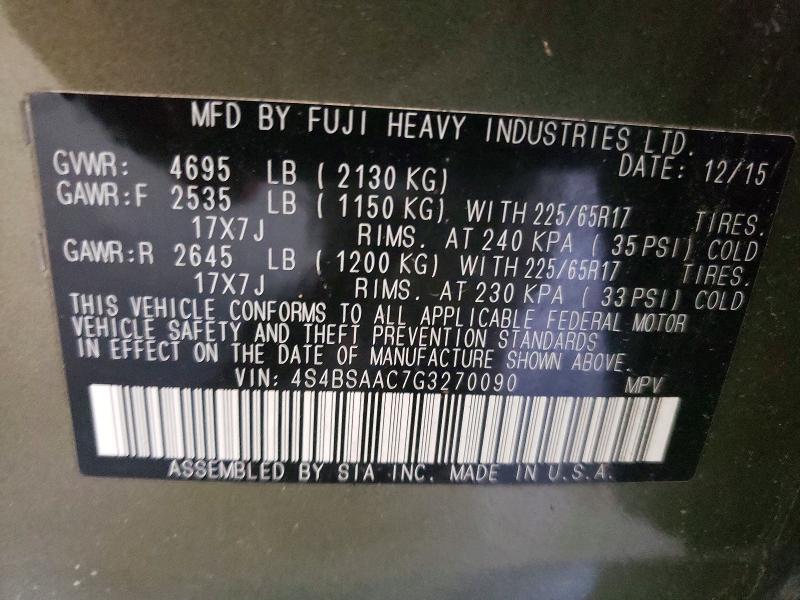 59769326 :رقم المزاد ، 4S4BSAAC7G3270090 vin ، 2016 Subaru Outback مزاد بيع