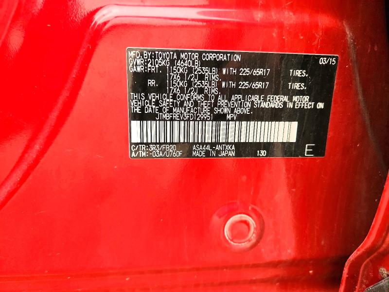 Aukcja sprzedaży 2015 Toyota Rav4, vin: JTMBFREV3FD129951, numer aukcji: 61253266