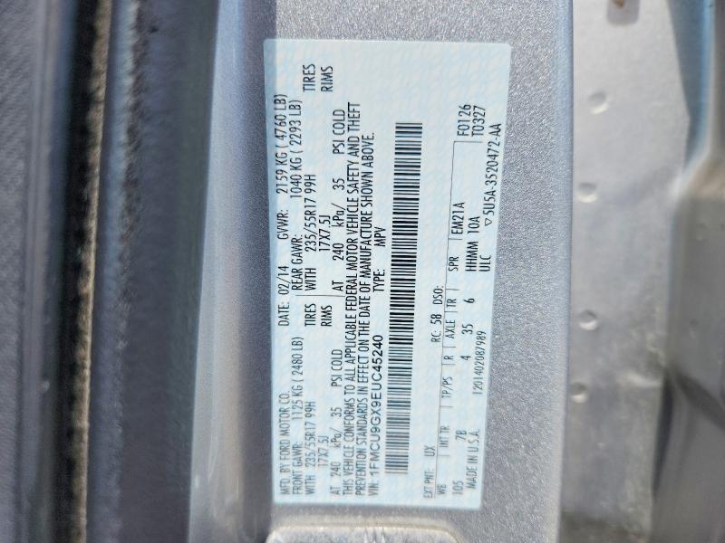 60118656 :رقم المزاد ، 1FMCU9GX9EUC45240 vin ، 2014 Ford Escape مزاد بيع