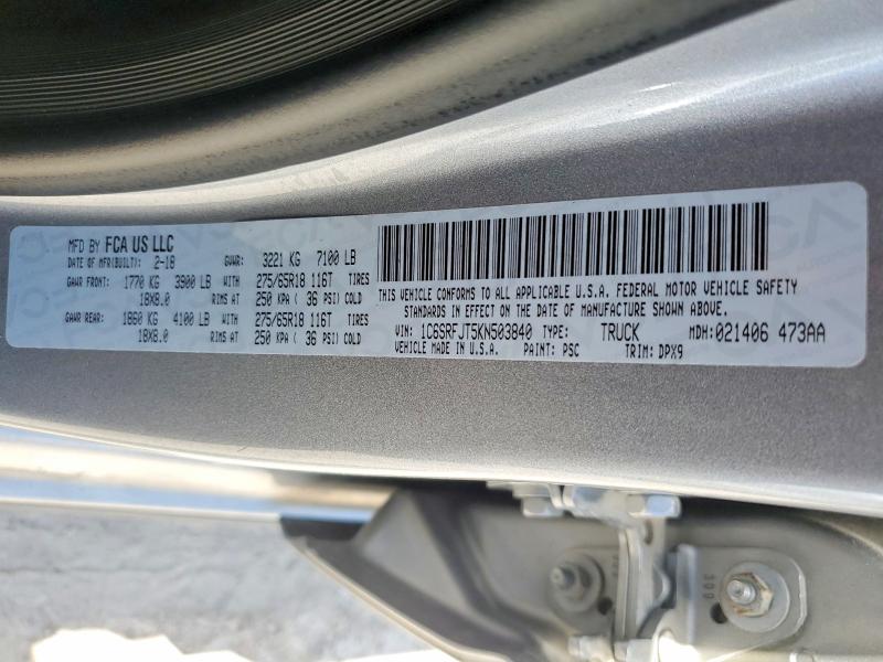 Продаж на аукціоні авто 2019 Ram 1500, vin: 1C6SRFJT5KN503840, номер лоту: 85772415