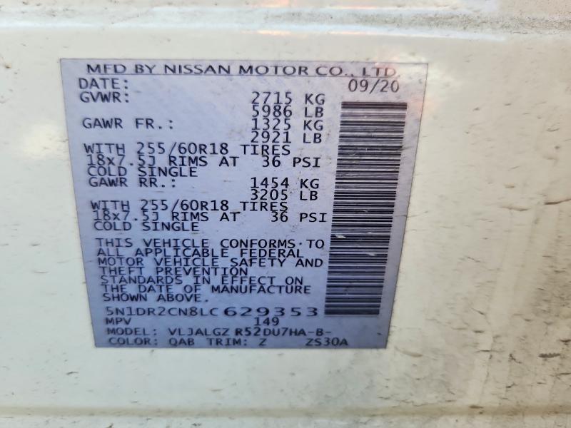 Продажа на аукционе авто 2020 Nissan Pathfinder, vin: 5N1DR2CN8LC629353, номер лота: 61627456