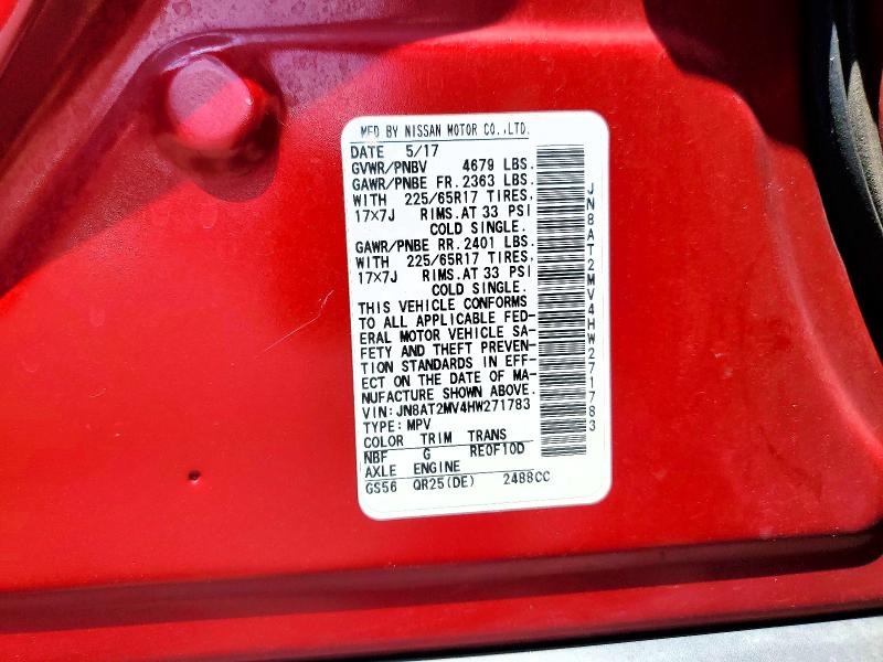Продажа на аукционе авто 2017 Nissan Rogue, vin: JN8AT2MV4HW271783, номер лота: 59681256