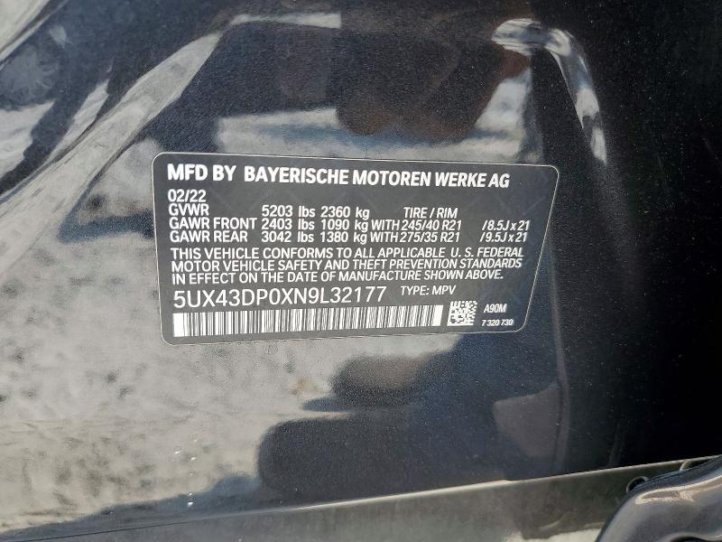 Aukcja sprzedaży 2022 Bmw X3, vin: 5UX43DP0XN9L32177, numer aukcji: 62714256