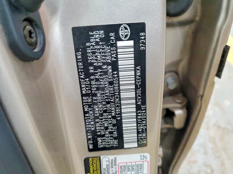 Продажа на аукционе авто 2004 Toyota Camry, vin: 4T1BE32K34U860544, номер лота: 62508356