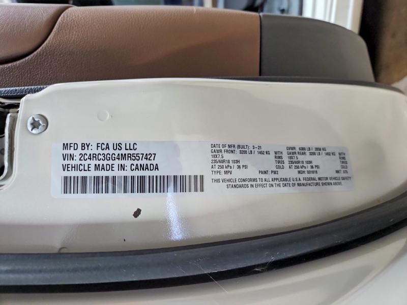 Aukcja sprzedaży 2021 Chrysler Pacifica, vin: 2C4RC3GG4MR557427, numer aukcji: 62670956