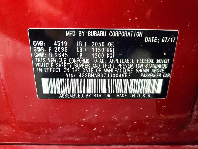 62202506 :رقم المزاد ، 4S3BNAB67J3004967 vin ، 2018 Subaru Legacy مزاد بيع