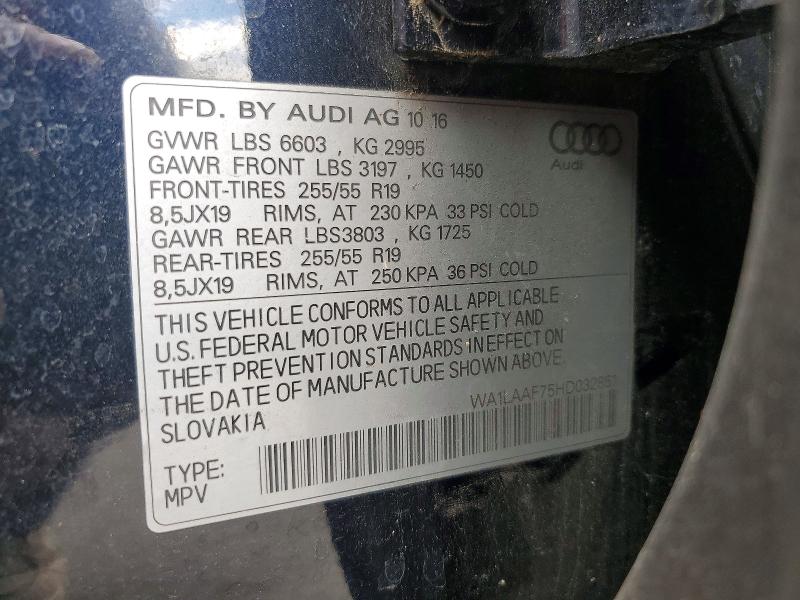 2017 Audi Q7 მანქანა იყიდება აუქციონზე, vin: WA1LAAF75HD032851, აუქციონის ნომერი: 60566456