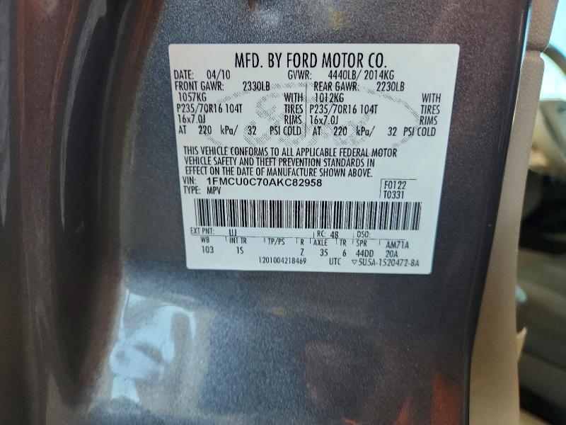 60629116 :رقم المزاد ، 1FMCU0C70AKC82958 vin ، 2010 Ford Escape مزاد بيع