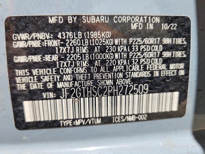 Aukcja sprzedaży 2023 Subaru Crosstrek, vin: JF2GTHSC2PH272509, numer aukcji: 60855116