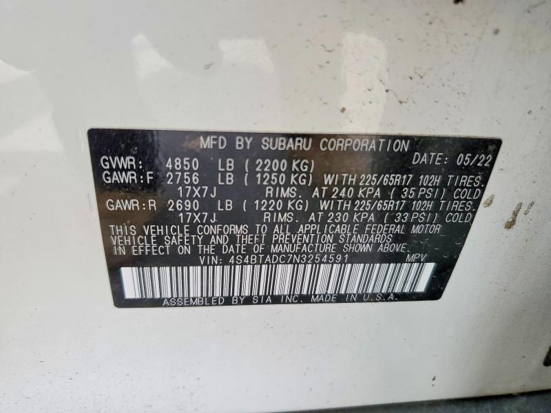 Aukcja sprzedaży 2022 Subaru Outback, vin: 4S4BTADC7N3254591, numer aukcji: 61140356