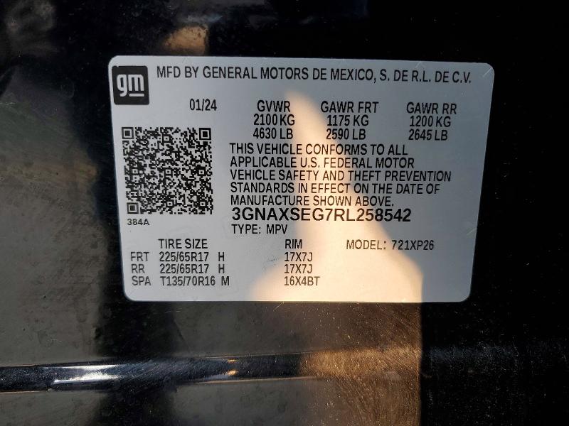 Продаж на аукціоні авто 2024 Chevrolet Equinox, vin: 3GNAXSEG7RL258542, номер лоту: 62459726