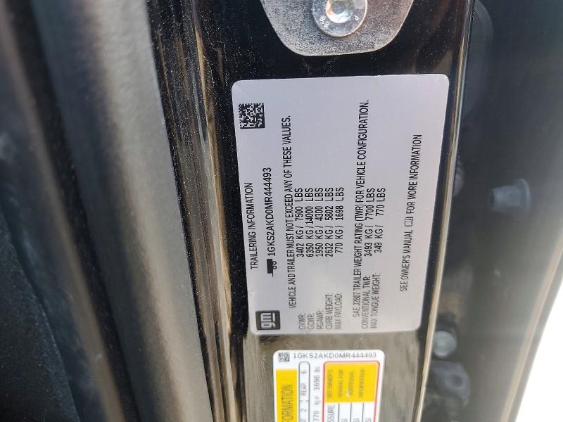 Aukcja sprzedaży 2021 Gmc Yukon, vin: 1GKS2AKD0MR444493, numer aukcji: 59760856