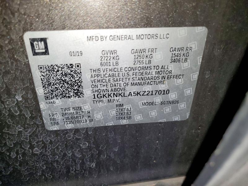 62489666 :رقم المزاد ، 1GKKNKLA5KZ217010 vin ، 2019 Gmc Acadia مزاد بيع
