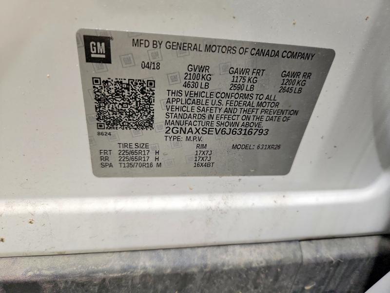 Продажа на аукционе авто 2018 Chevrolet Equinox, vin: 2GNAXSEV6J6316793, номер лота: 60184076