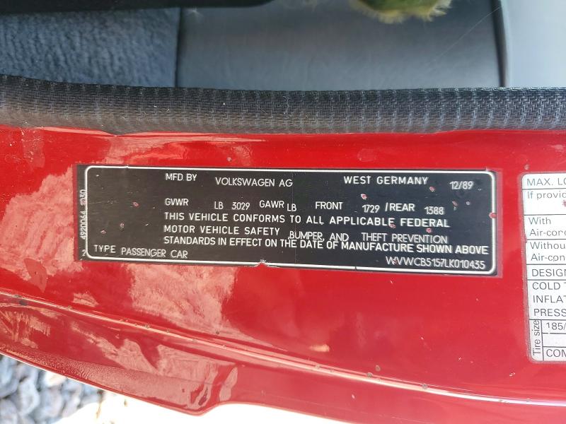 Продаж на аукціоні авто 1990 Volkswagen Cabriolet, vin: WVWCB5157LK010435, номер лоту: 59701486