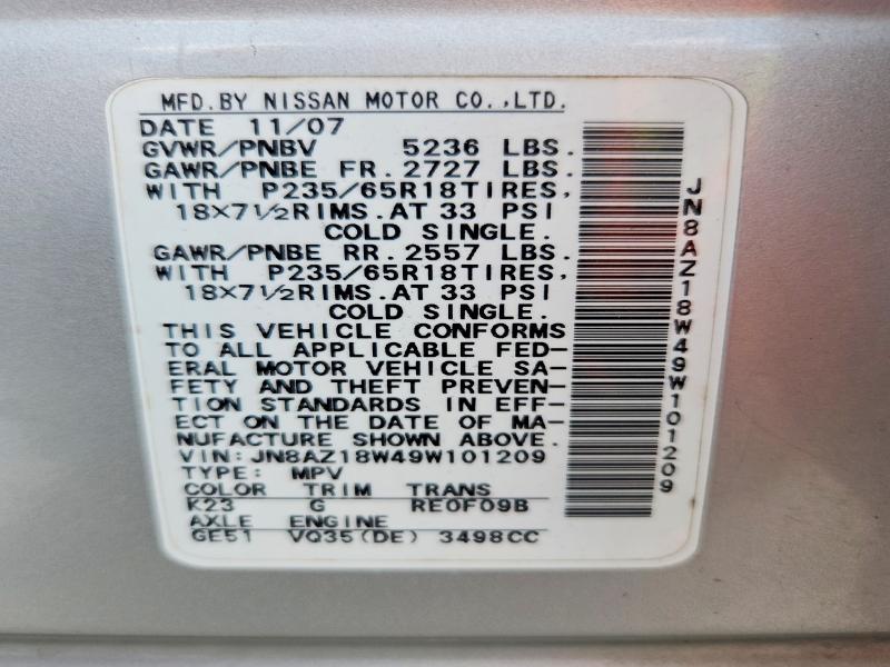 59395486 :رقم المزاد ، JN8AZ18W49W101209 vin ، 2009 Nissan Murano مزاد بيع