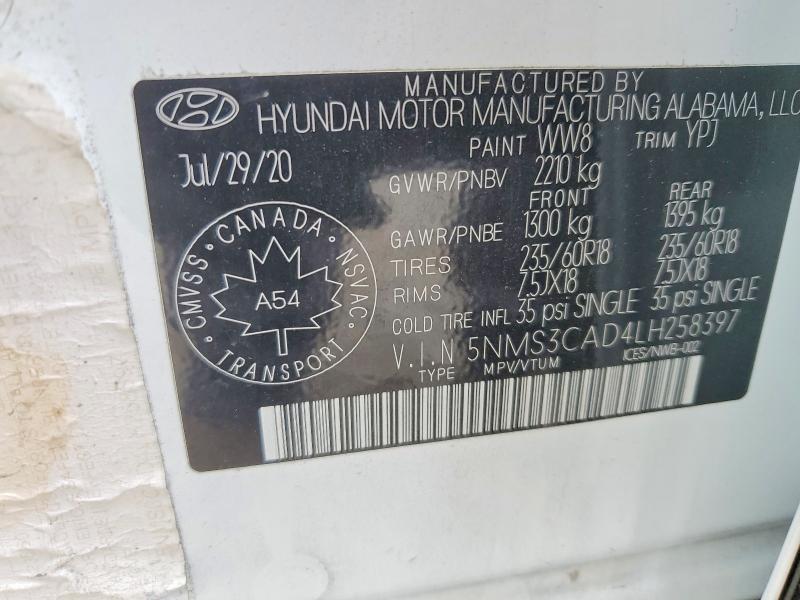 85452145 :رقم المزاد ، 5NMS3CAD4LH258397 vin ، 2020 Hyundai Santa Fe مزاد بيع