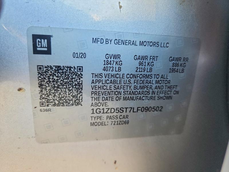 2020 Chevrolet Malibu მანქანა იყიდება აუქციონზე, vin: 1G1ZD5ST7LF090502, აუქციონის ნომერი: 59971786
