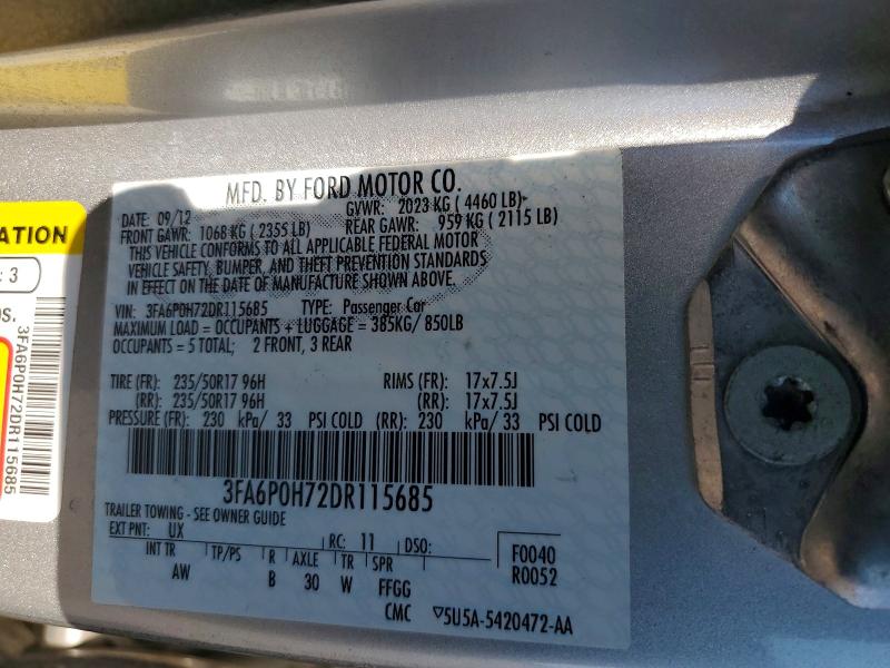 Aukcja sprzedaży 2013 Ford Fusion, vin: 3FA6P0H72DR115685, numer aukcji: 61668186