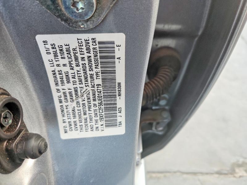 2018 Honda Civic მანქანა იყიდება აუქციონზე, vin: 19XFC2F56JE014719, აუქციონის ნომერი: 60032486
