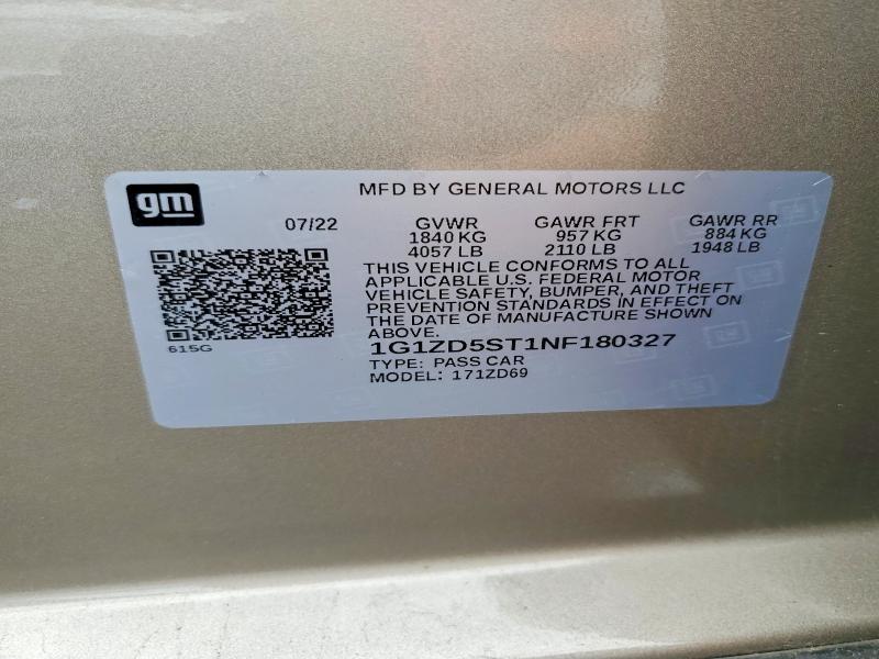 2022 Chevrolet Malibu მანქანა იყიდება აუქციონზე, vin: 1G1ZD5ST1NF180327, აუქციონის ნომერი: 59872236