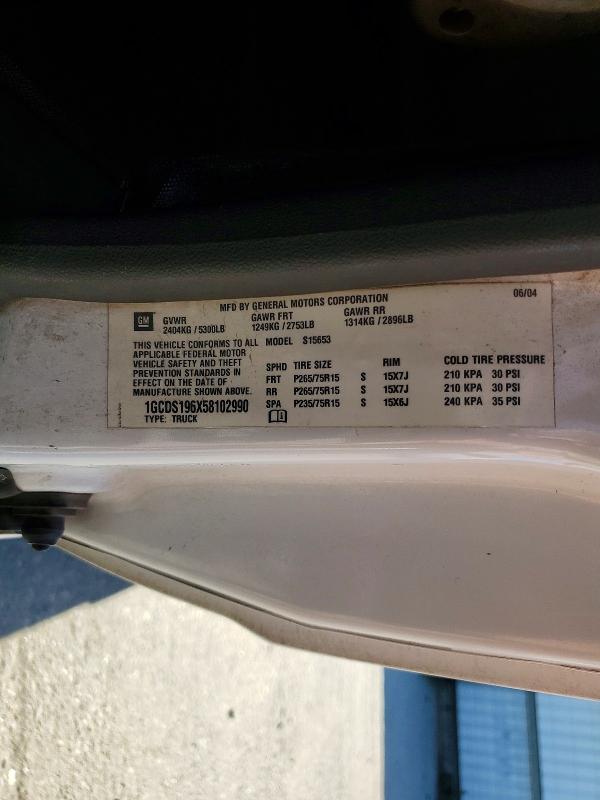61386886 :رقم المزاد ، 1GCDS196X58102990 vin ، 2005 Chevrolet Colorado مزاد بيع