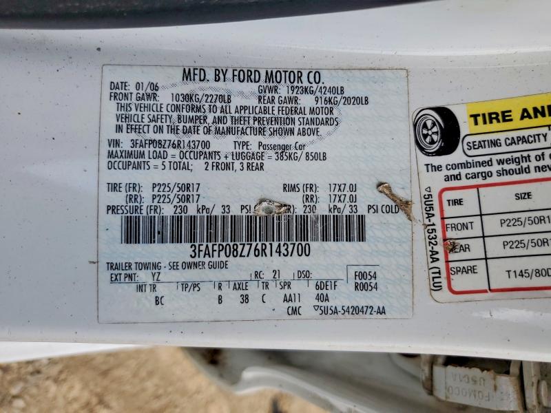 Aukcja sprzedaży 2006 Ford Fusion, vin: 3FAFP08Z76R143700, numer aukcji: 60221566