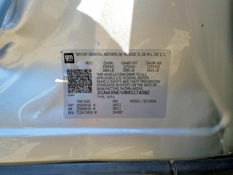 2021 Chevrolet Equinox მანქანა იყიდება აუქციონზე, vin: 3GNAXNEV8MS174082, აუქციონის ნომერი: 60359256