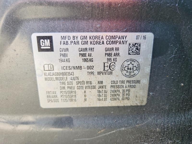 58789516 :رقم المزاد ، KL4CJASB6HB003543 vin ، 2017 Buick Encore مزاد بيع